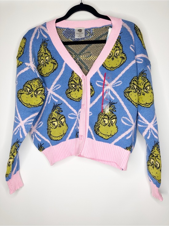 Dr. Seuss Sweaters - Dr. Seuss Blue, Pink & Green Grinch V-Neck Cardigan Size XS